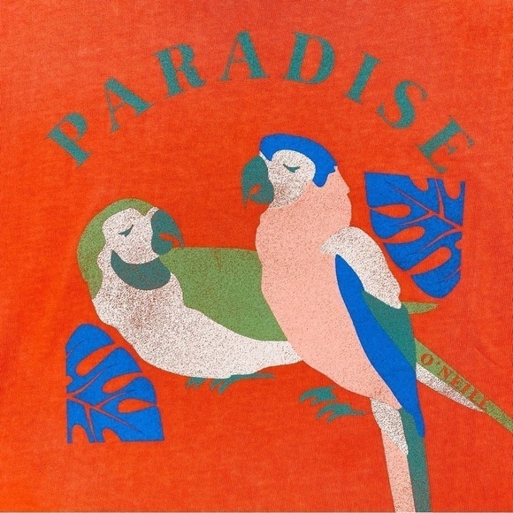 O’NEILL Paradise Tee in Tangerine Orange with Tropical Parrots Size XS (EUC) - Picture 5 of 10